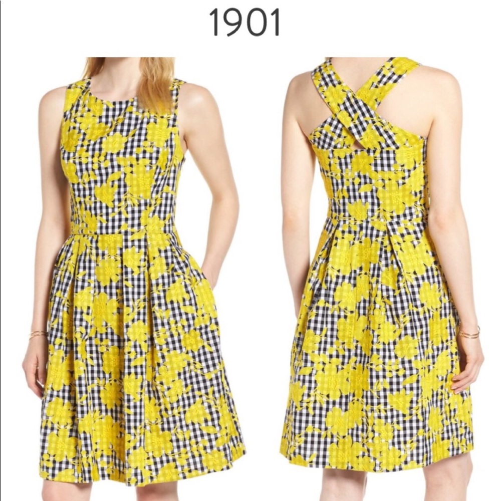 1901 Embroidered Cross Back Cotton Gingham Dress